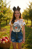 "HAPPY FALL" washed pumpkin girls top DLH2624 (A7S6)