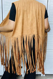 BQ13618 Tan suede long fringe tassel women vest/cardiganC6