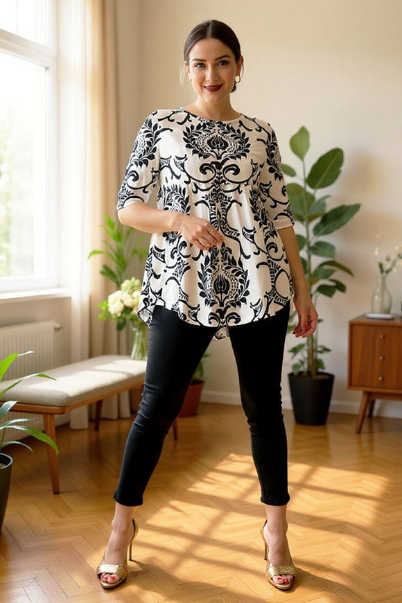 Western paisley printed half sleeves baby doll women top XCH16373