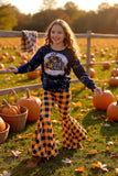 Wholesale fall pumpkin prints orange checkered pant girls sets XCH0015-5H 9S6
