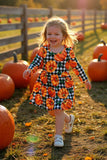 XCH0555-24H Black & white checkers w/pumpkins long sleeve girls dress 8S7