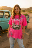 DESERT dreams western pink women top w/short sleeves XCH14765 IS8