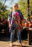 Multi color abstract painting satin casual blouse women's poncho XCH16210 BS1