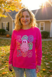 Halloween BOO & ghost hot pink long sleeve women sweat shirt BQ16016 DS9
