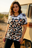Western & leopard prints color block short sleeve women top XCH15062 IS1