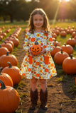 Fall Floral pumpkin long sleeve girls dress wholesale XCH0014-1H 9S8