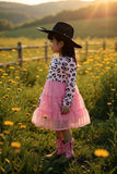 Pink leopard prints and chiffon long sleeve girls dress DLH2658 (A1S7)