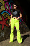 Neon green distressed bell bottoms women jeans