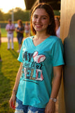 "MY HEART IS ON THAT FIELD" Baseball & leopard printed turquoise t-shirt XCH13473 (BS11)