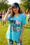 "MY HEART IS ON THAT FIELD" Baseball & leopard printed turquoise t-shirt XCH13473 (BS11)