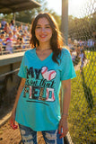 "MY HEART IS ON THAT FIELD" Baseball & leopard printed turquoise t-shirt XCH13473 (BS11)