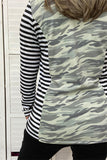 GJQ10277 Camo with black/white striped long sleeve women top