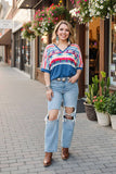 Bull/Aztec& Blue block solid color printed short sleeve women top GJQ9673-3 HS3