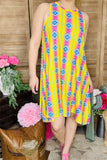BQ10655 Yellow/pink Aztec multi color printed sleeveless dress w/pockets