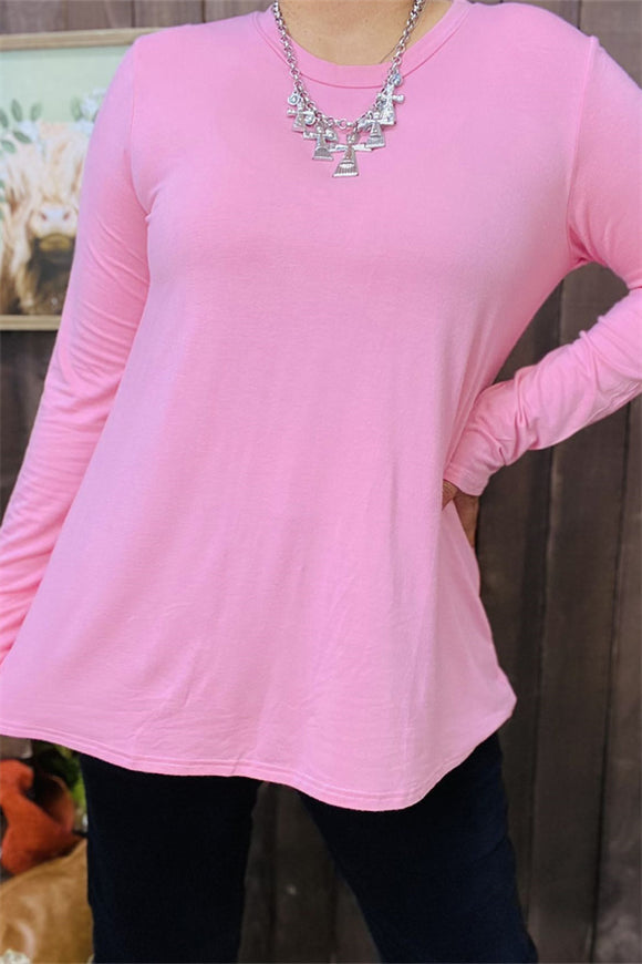 YMY15528 Solid pink long sleeve women top wholesale plus size clothing