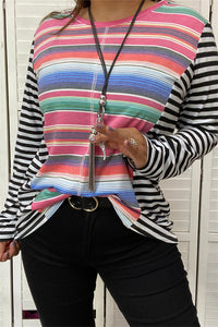 GJQ10273 Multi-color serape with black/white striped long sleeve top (DS9)