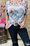 DLH12594 "Cattle & Chaos" Heart & brown leopard printed short sleeve women top