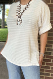 GJQ15717 White women tops short sleeve/double trim small dots to line with soft material