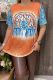 XCH14061 Turquoise jewel & leopard printed orange women t-shirt(BS9)