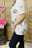 XCH14648 "A COWBOY" heart & arrow leopard printed short sleeve women top