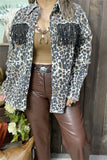 DLH13755 Leopard print rhinestone black tassel/fringe denim women coat/jacket