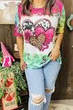 DLH13025 Colorful printed love hearts & leopard  short sleeve women top