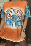 XCH14061 Turquoise jewel & leopard printed orange women t-shirt(BS9)