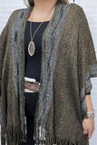 TTY11097 Gold & black multi color shawl w/tassels for women