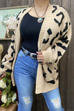 MY15287 Black leopard printed beige color long sleeve/tighten cuff knitted fabric women sweater/cardigan