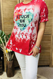 XCH14652" STUCK ON YOU" Cactus&Heart red multi color printed short sleeve women tops(AS15)