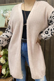 MY15300 Light pink knitted long sleeve/tighten cuff leopard printed wholesale women Sweater/cardigan