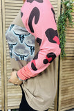 XCH14270 Bull & tan & pink leopard printed raglan sleeve women tops (DS9)