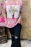 DLH12146 Leopard hearts & Aztec printed short sleeve women tops