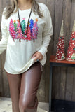 DLH15334 Christmas tree graphic multi color printed long sleeve beige women tops