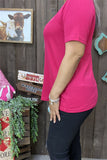 GJQ15567 Fuchsia solid color short sleeve women tops