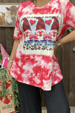 DLH14581 "Love you gnome"words&holiday graphic fuchsia tie dye printed short sleeve women top