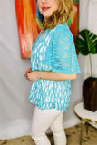 BQ15925 White leopard printed short bell sleeve w/mint lace women tops