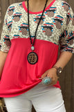 FW9820 Mouths leopard multi printed block red short sleeves women tops (ES8)