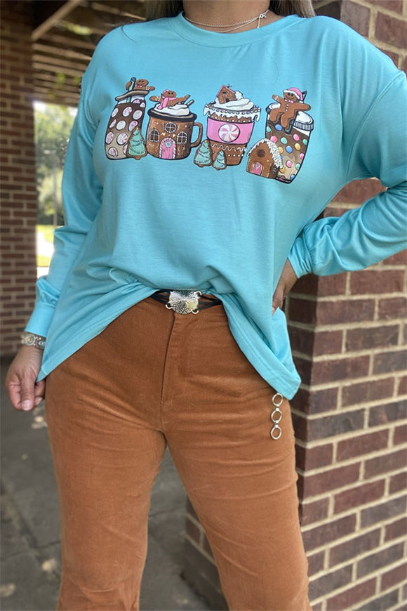 XCH15611 Gingerbread Christmas coffee tee-shirt long sleeve for Women