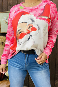 DLH15340 Santa claus graphic printed long sleeve women tops