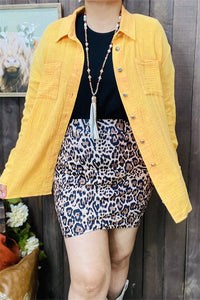 XCH15255 Yellow solid color w/front pockets w/buttons long sleeve women shirt