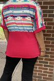 GJQ9673-1 Bull/Aztec&block fuchsia solid color printed short sleeve women top