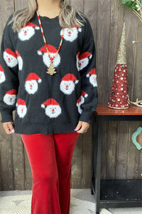 MY15294 Santa Claus for Christmas knitted black long sleeve women sweater wholesale for winter