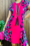 Black/turquoise fuchsia printed short sleeves for women dresses XCH14283 (GS11)