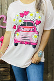 DLH13526 "A mouR"&fuchsia car/heart/sunflower multi color printed short sleeve women L.pink tops