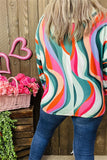 YMY15526 Teal/turquoise multi color printed wave shape long sleeve/elastic cuff women tops