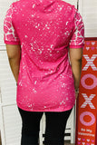 XCH14568 Cowboy riding horse w/hearts&cactus multi color printed short sleeves fuchsia women top