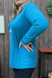 YMY15529 Teal solid color long sleeve women top