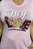 DLH8995 HEY LOVE Pink printed short sleeve women T-shirt