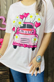 DLH13526 "A mouR"&fuchsia car/heart/sunflower multi color printed short sleeve women L.pink tops